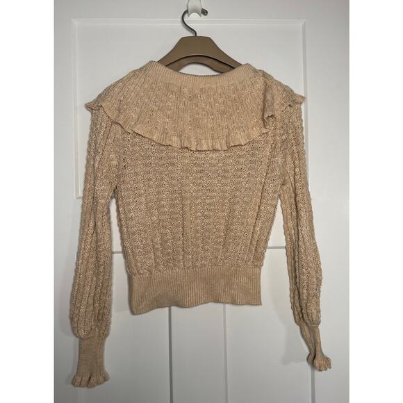 Free People Crazy In Love Ruffle Sweater Beige Size MED Ruffle Sleeve - Picture 2 of 10